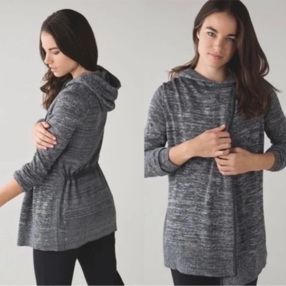 Lululemon Peace of Mind Gray Hooded Cardigan Wrap Sweater 45669